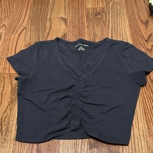 American Eagle Outfitters Black Ruched V-Neck Crop Top